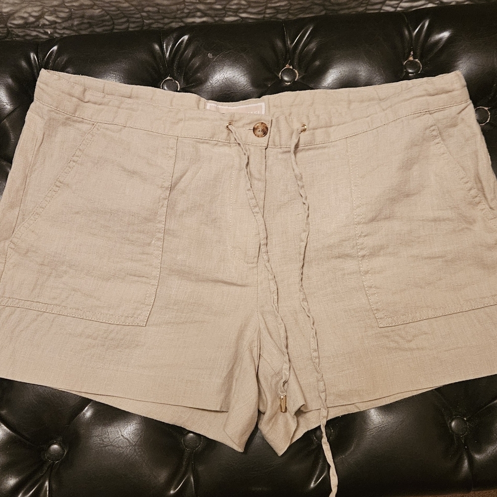 Michael Kors Beige High Waist Linen-Blend Shorts